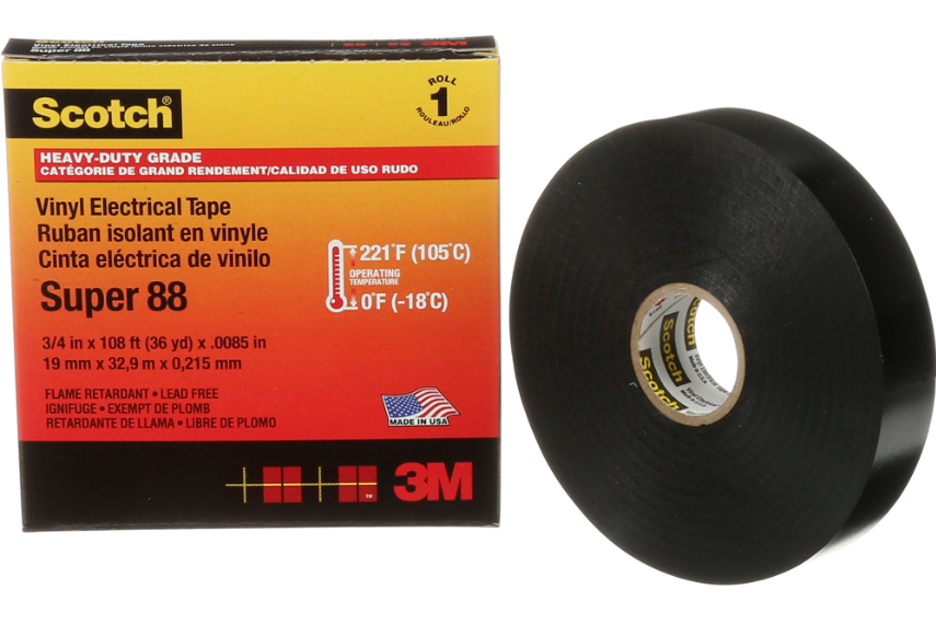 3M Scotch Super 88 Vinyl Electrical Tape, 3/4 in x 108ft, Black, 1 Roll